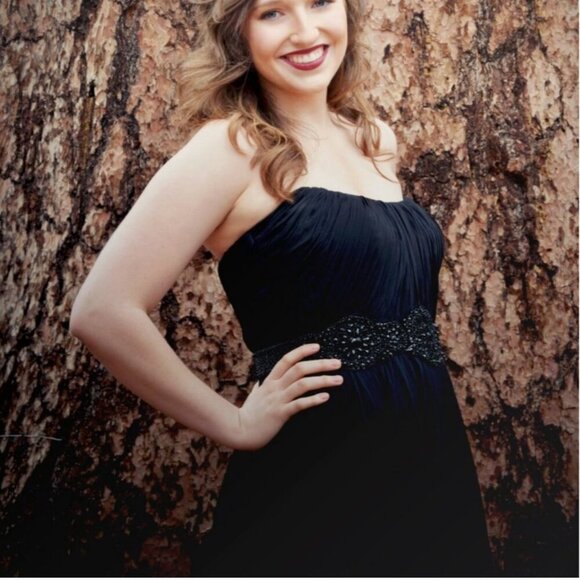 EUC Theia Black Beaded Fit and Flare Flowy Gorgeous Gown - Women's 10 - Picture 4 of 13